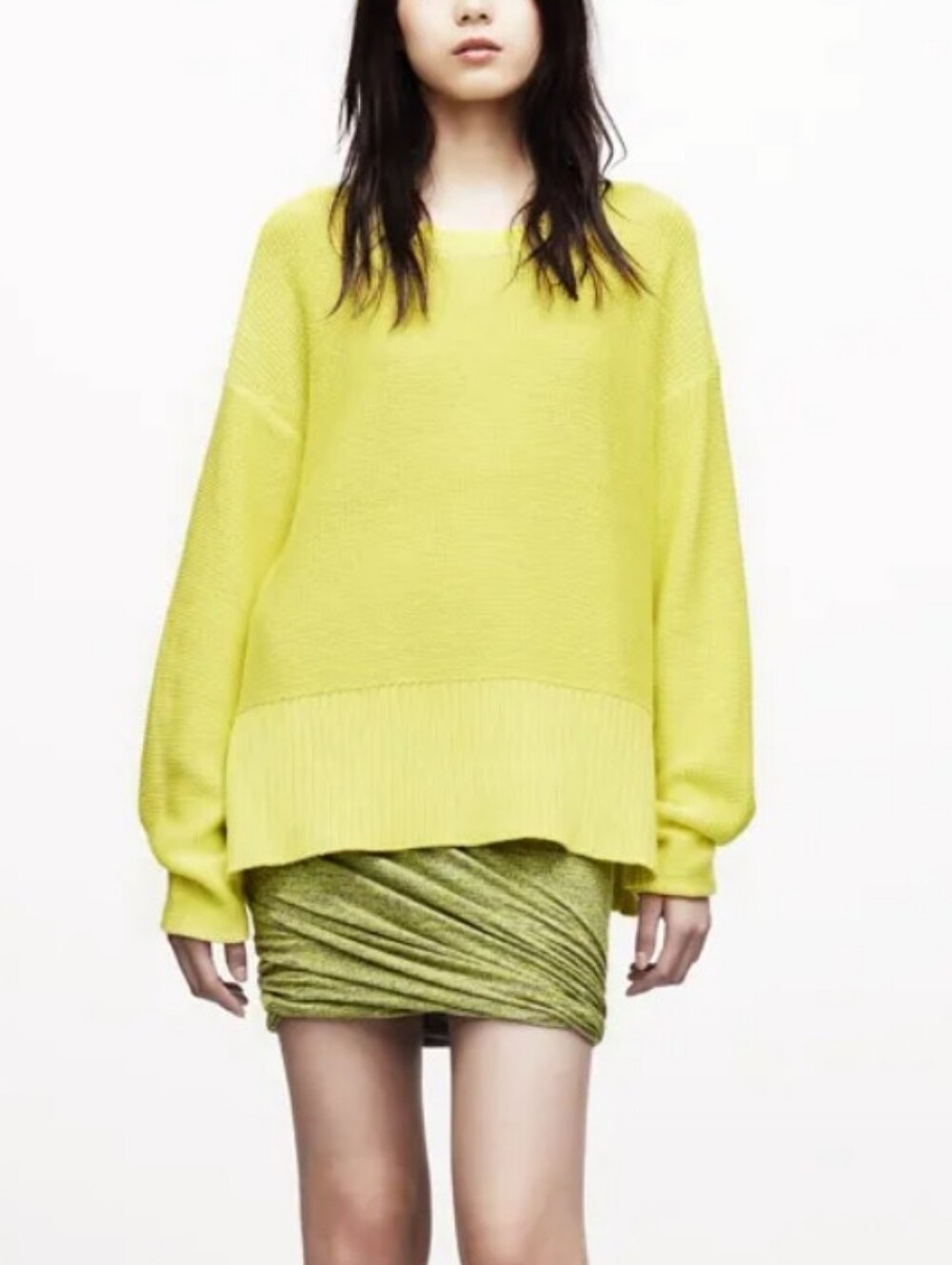 T by Alexander Wang neon yellow oversized crewneck sweater Size Medium